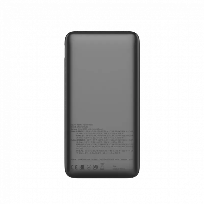 CANYON Power Bank PB-240, 25000mAh PD140W display power bank,Size160.0x82x27 mm Weight 508+-10g, Dark Grey