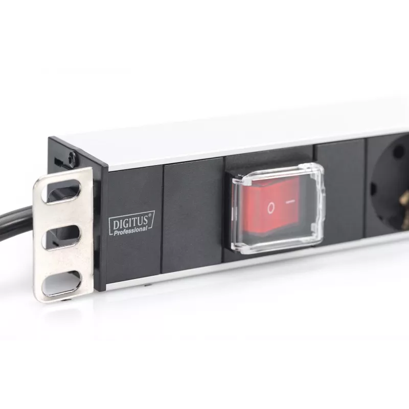 DIGITUS DN-95402 7-Way Aluminum PDU Power Strip with Switch, 2m Cable, 19 inch 1U Rackmount, 16A/4000W