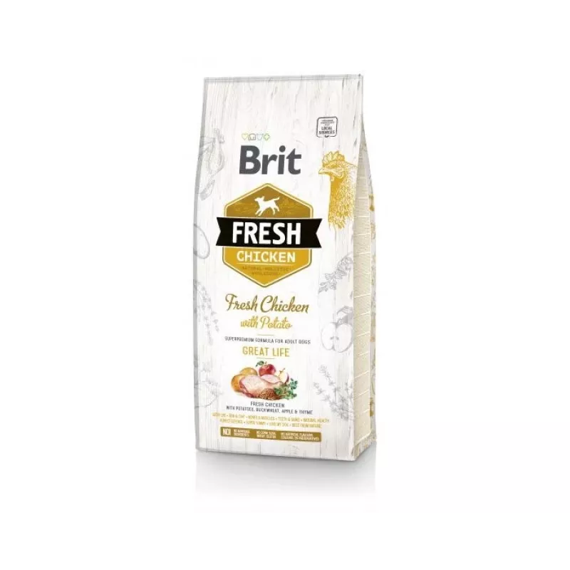 Brit Fresh Adult dry dog food 12 kg, chicken, apple, buckwheat, potato