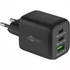 USB-C Fast Charger Nano, PD, GaN, 65 Watt, USB-C Braided Cable (black, 1x USB-A, 2x USB-C PD, Quick Charge 3.0, 1 Meter Cable)