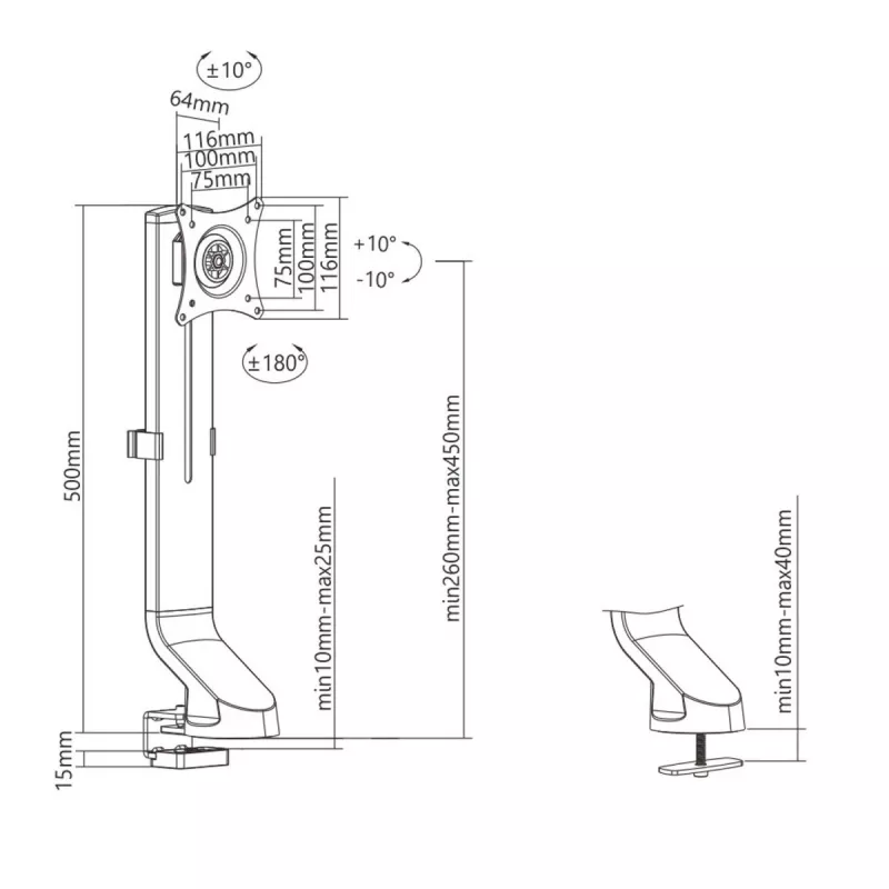 Maclean MC-853 for 1 Monitor Screen Mount Desk Mount with Computer Desk Bracket 17 to 32VESA 75x75 100x100 to 8kg (for 1 Screen)