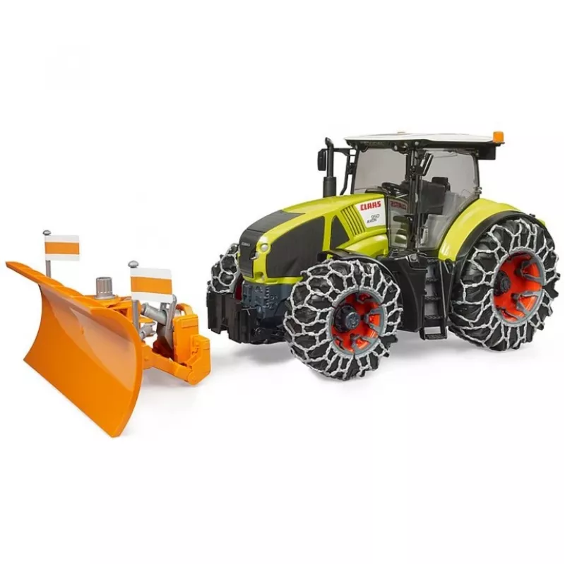 Toy tractor BRUDER Claas Axion 950 with snow chains and snow blade, scale model
