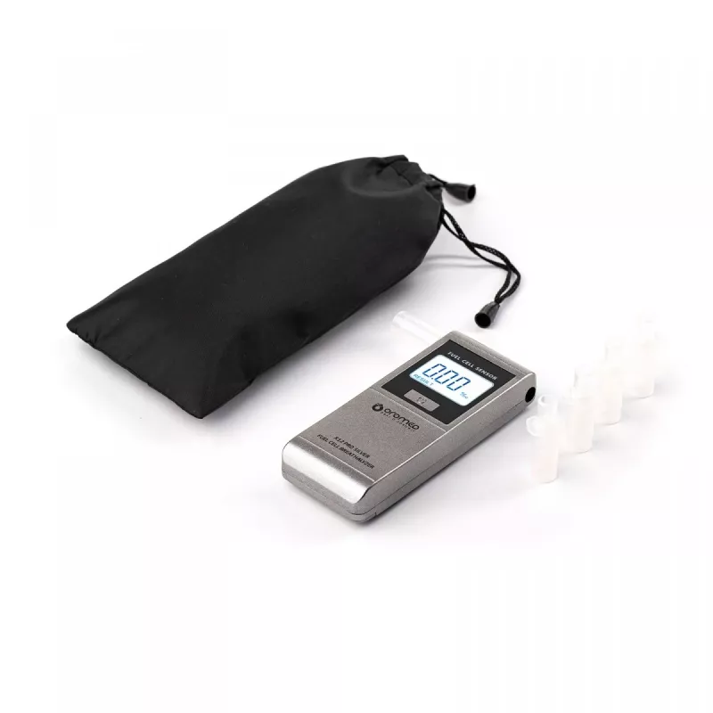 Alcohol tester ORO‑MED X12 PRO SILVER — contactless breathalyzer, range 0–4 g/L, LCD, AAA batteries