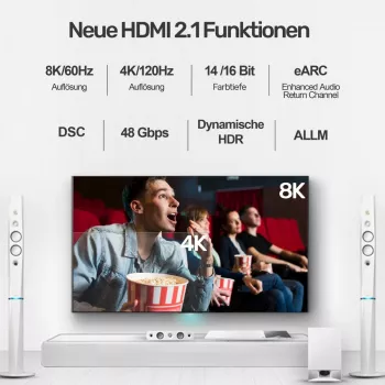 HDMI cable Unitek C138W 2 m — HDMI 2.1, 48 Gbit/s, 4K/120Hz, HDR10 & Dolby Vision, ARC, gold-plated connectors