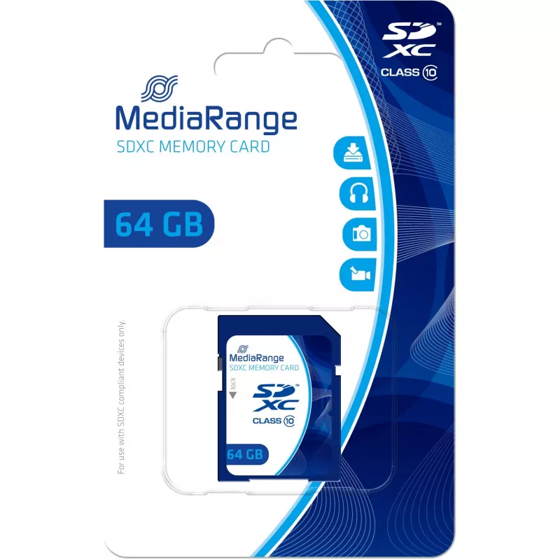 MediaRange - Flash Memory Card - 64GB - Class 10 - SDXC - Blue (MR965)