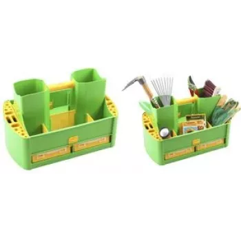 Storage box allit GardenAid >W< 19/62 – polypropylene garden carry box with 4 removable sorting boxes, green/yellow