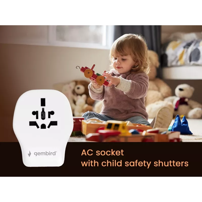 Wall travel adapter GEMBIRD TPA-1A2C20-02-W 20W — 1×USB-A + 2×USB-C, Type G plug, 100–250V, white