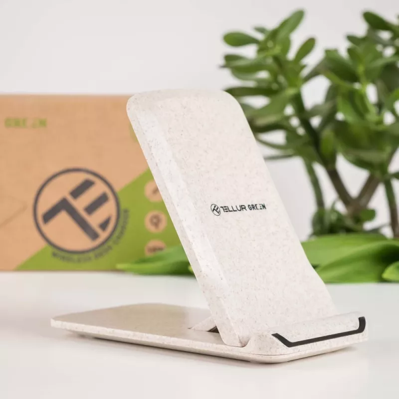 Wireless charger Tellur TLL151311 15W, Qi-compatible fast charging pad, cream