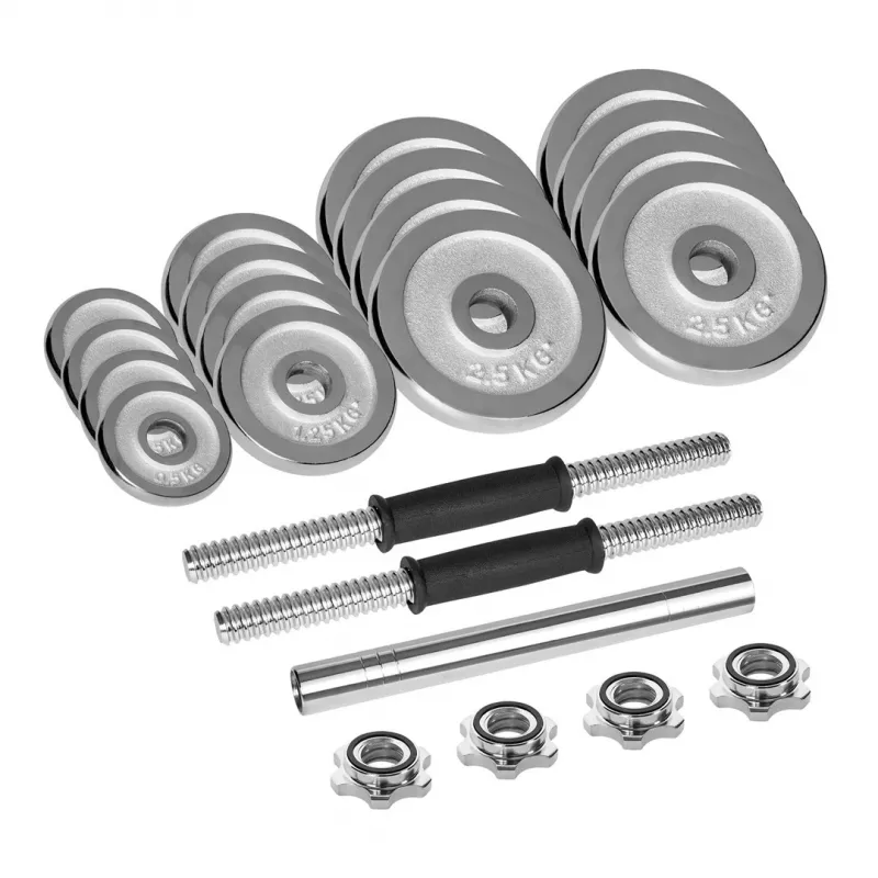 Adjustable Cast Iron Chrome Dumbbell Set 30 kg in Case with Barbell Handle by Rebel Active