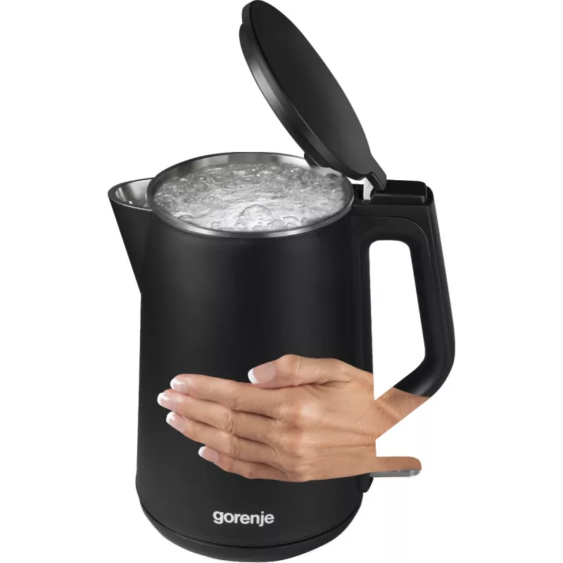 Electric kettle Gorenje K15DWBK — 1.5 L, 2200 W, black, button control, 360° base