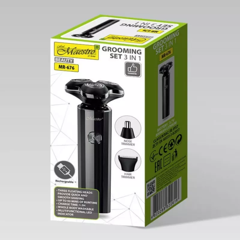 Shaving kit Maestro MR-676 3-in-1 USB rechargeable compact design