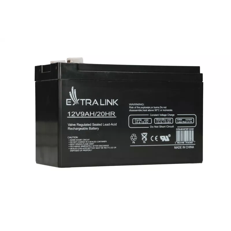 Sealed Lead Acid (VRLA) Battery 12V 9Ah Extralink – AGM, 1 pc, Black