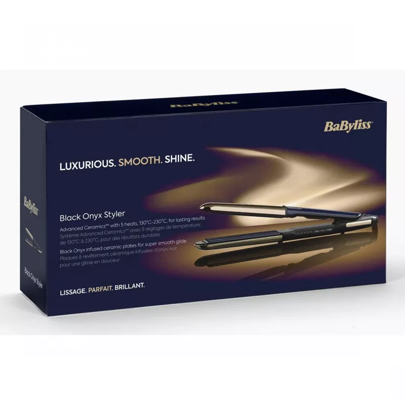 Hair Straightening Iron BABYLISS ST484E — Ceramic Plates, Warm Technology, 230V, 3.3m Cord, Black/Gold