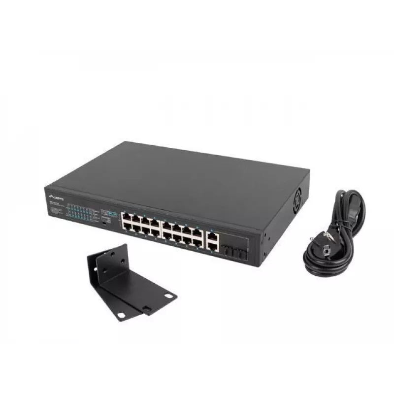 Unmanaged switch LANBERG RSFE-16P-2C-250 — 18-port Gigabit, 16x PoE+ (30W), 2x SFP, 250W, 1U, metal, rack-mount