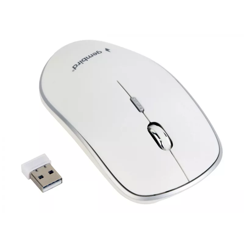 Wireless mouse GEMBIRD MUSW-4B-01-W, ambidextrous, optical 1600 DPI, 4 buttons, RF wireless, white