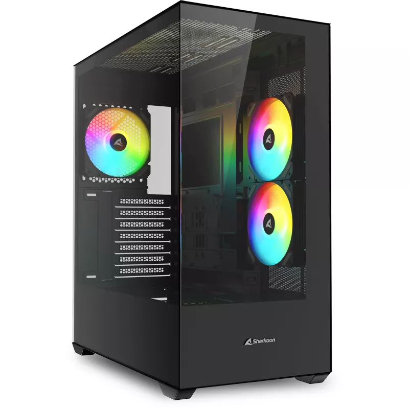 PC tower case Sharkoon SK6 ARGB Tower ATX Black — mid-tower ATX, ARGB lighting, tempered glass side panel