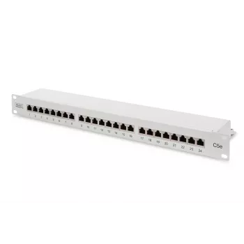 DIGITUS DN-91524S CAT 5e Class D Shielded Patch Panel, 24-Port RJ45, 1U, Grey RAL 7035