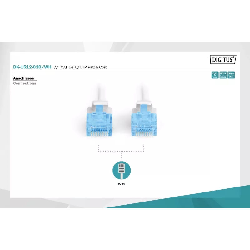 Network Cable Digitus CAT 5e U/UTP RJ-45 2m White