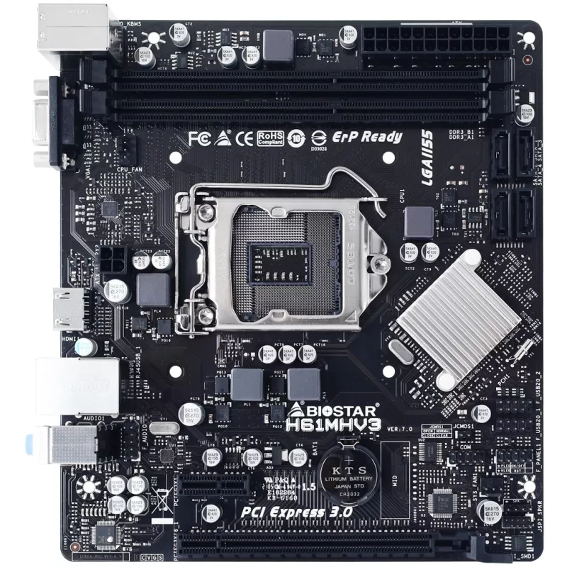 Motherboard BIOSTAR H61MHV3 micro ATX, Intel H61 chipset, LGA 1155, DDR3, 2x DIMM, 4x SATA II, HDMI, VGA