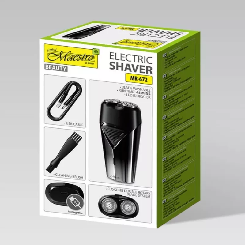 Electric shaver Maestro MR-672 USB rechargeable waterproof — travel-friendly foil razor