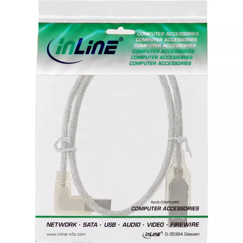 Microconnect USBAB5ANGLED-L USB cable USB 2.0 5 m USB A USB B White