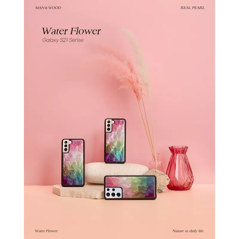 Smartphone case iKins for Samsung Galaxy S21+ — water flower design, black