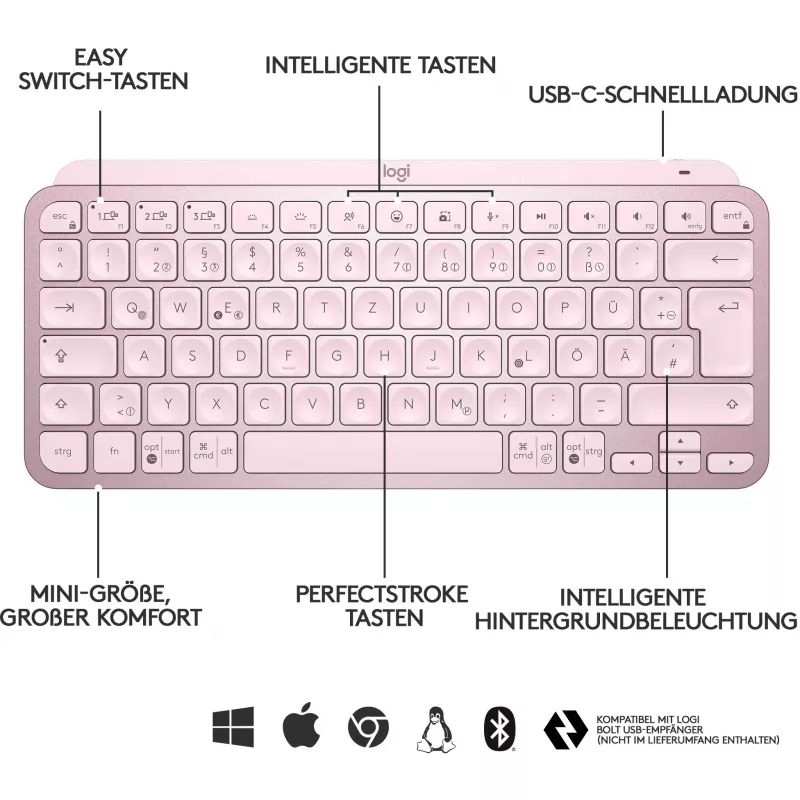 Logitech MX Keys Mini Minimalist Wireless Illuminated Keyboard - ROSE - CENTRAL (DE)