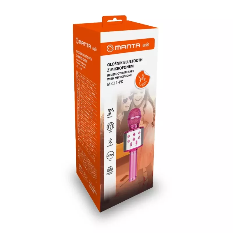 Microphone MANTA MIC11-PK Pink — wired 3.5 mm jack, lightweight handheld