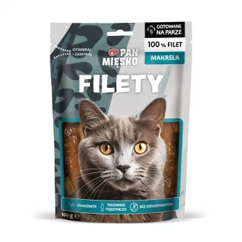 Wet cat treat Pan Miesko Mackerel Fillets Adult 100 g — Single-Serve Fish Fillets, 25% Protein, 70% Moisture