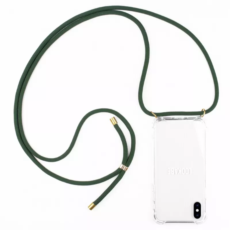 Phone necklace case Lookabe for iPhone X / Xs — gold with green strap
