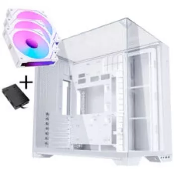 Lian Li O11 Vision Compact - White + 3x UNI FAN SL-INF 120 ARGB Reverse Blade PWM Fan - 120mm (Ink. Controller)