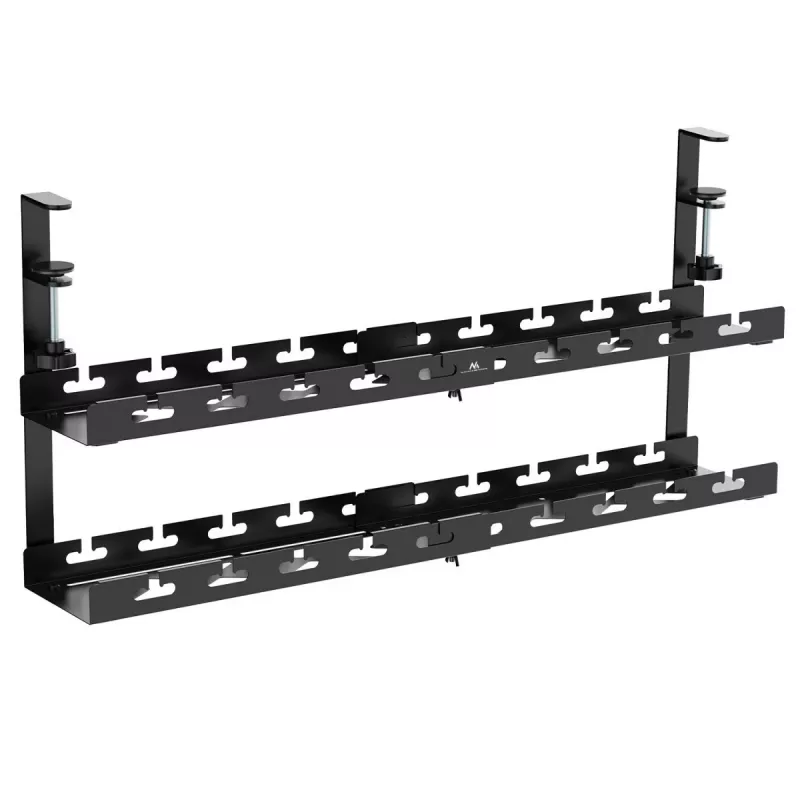 Desk cable organizer MACLEAN MC-102 — 2-level under-desk tray, max load 5 kg, max length 728 mm, black