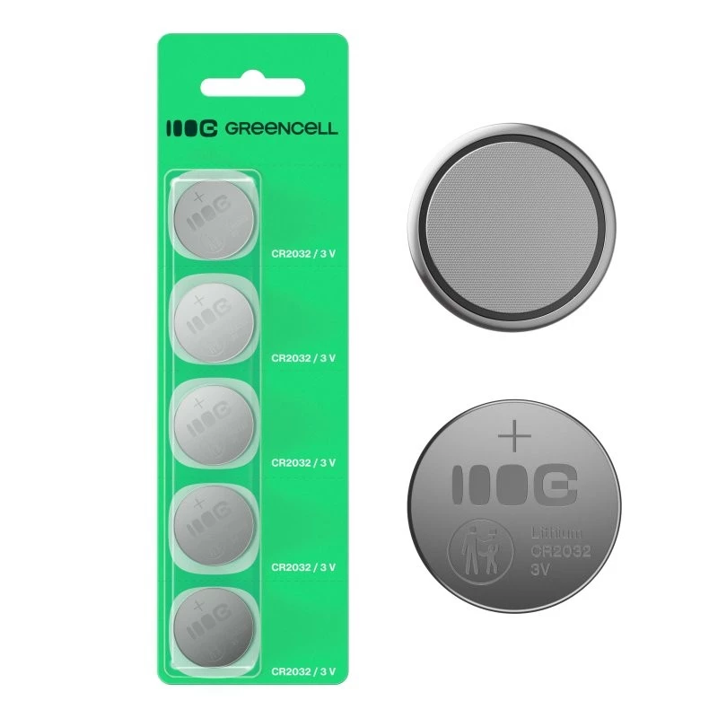 Coin Cell Battery Green Cell CR2032 3V — Pack of 5