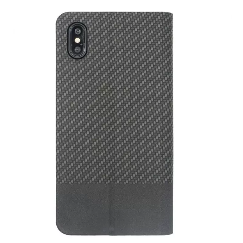 Phone book case Tellur for iPhone XS Max — black carbon finish, folio wallet style