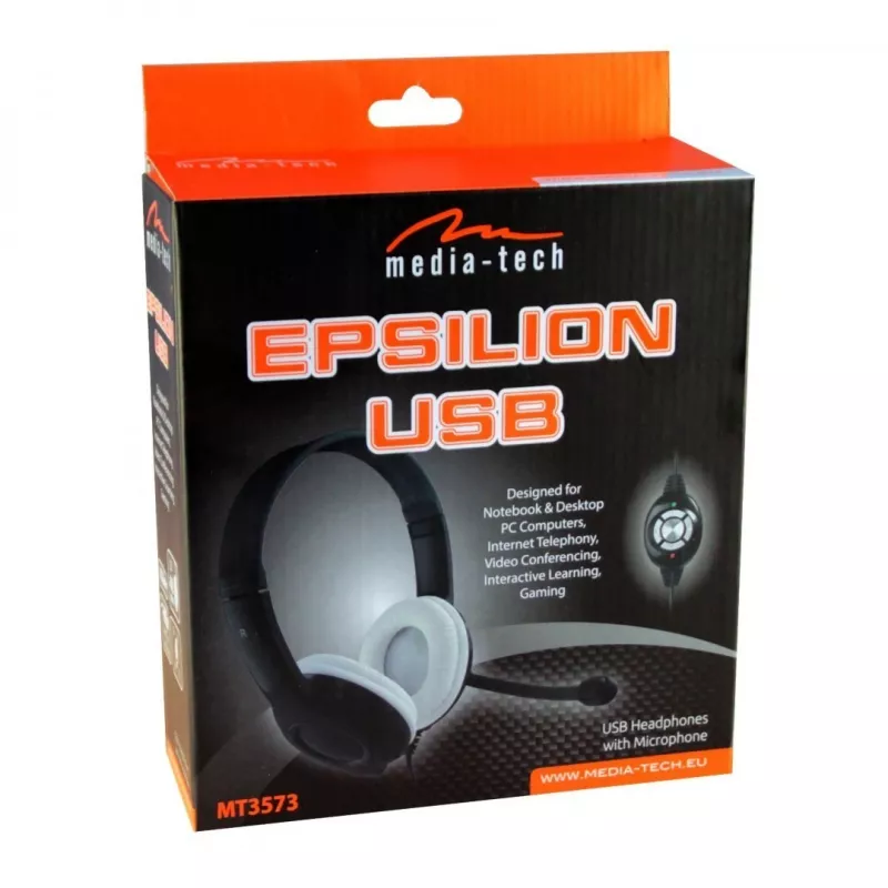 Headphones MEDIA-TECH MT3573 wired binaural foldable with boom mic, 1.9 m cable, USB, black