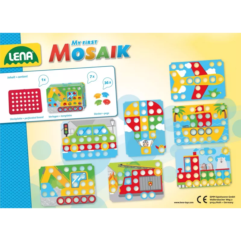 Educational mosaic set Lena My First Mozaic Traffic model 35633 — peg board pieces for vehicle-themed pictures
