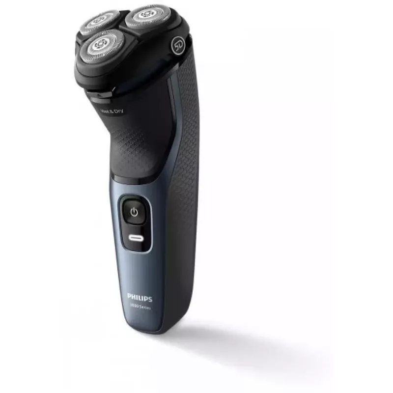 Electric Rotary Shaver Philips 3000 Series S3144/00 — 3-head, Wet & Dry, Li‑Ion Battery, Cordless, Built-in Trimmer, Black/Blue
