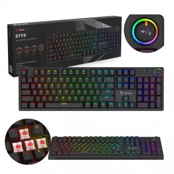 Mechanical gaming keyboard SAVIO STYX Outemu Red — Full-size 104-key USB wired, RGB, ANSI US International, 1.5 m, Black