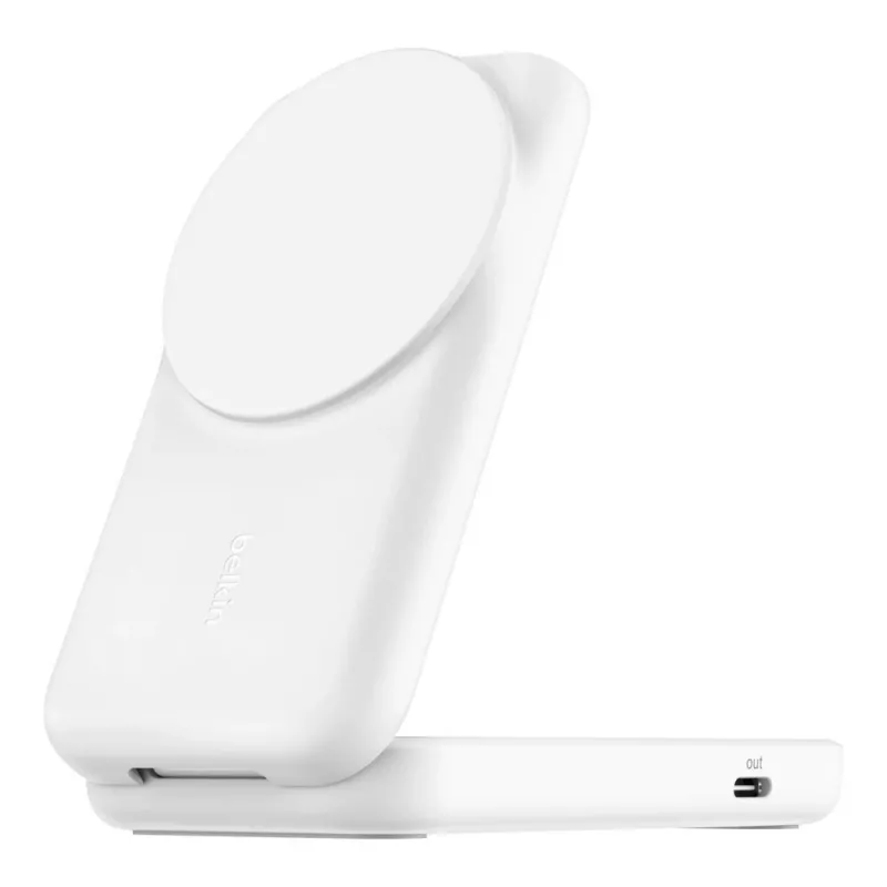 Belkin UltraCharge 25W Qi2 2-in-1 Foldable Wireless Charging Stand, White (WIZ038KQWH)