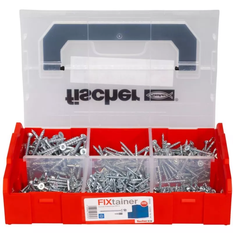 Screw set FISCHER FixTainer PowerFast II, 702 pieces, full thread, galvanized