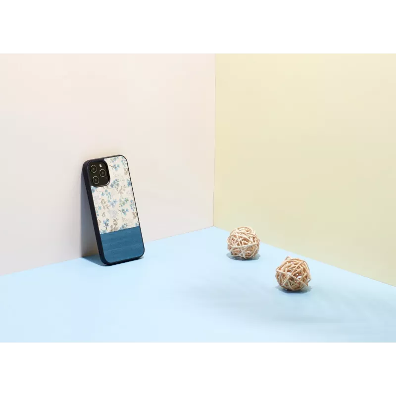 Phone case man and wood for iPhone 12 Pro Max — blue flower on black