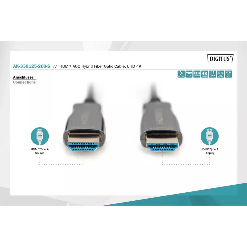 HDMI AOC Hybrid Fiber Optic Cable Digitus AK-330125-200-S