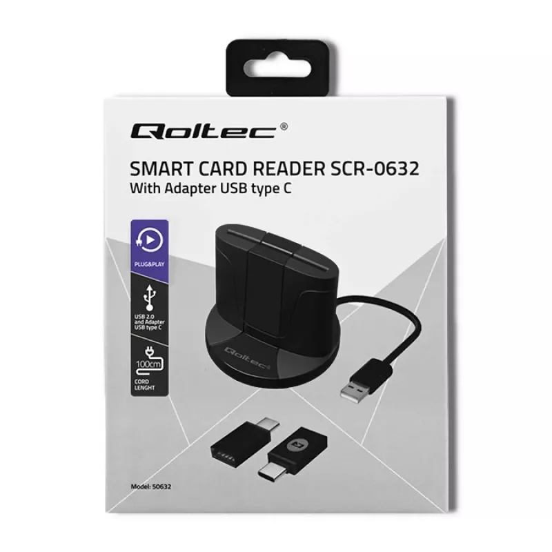 Smart Card Reader Qoltec 50632 USB 2.0 Black 1m Cable