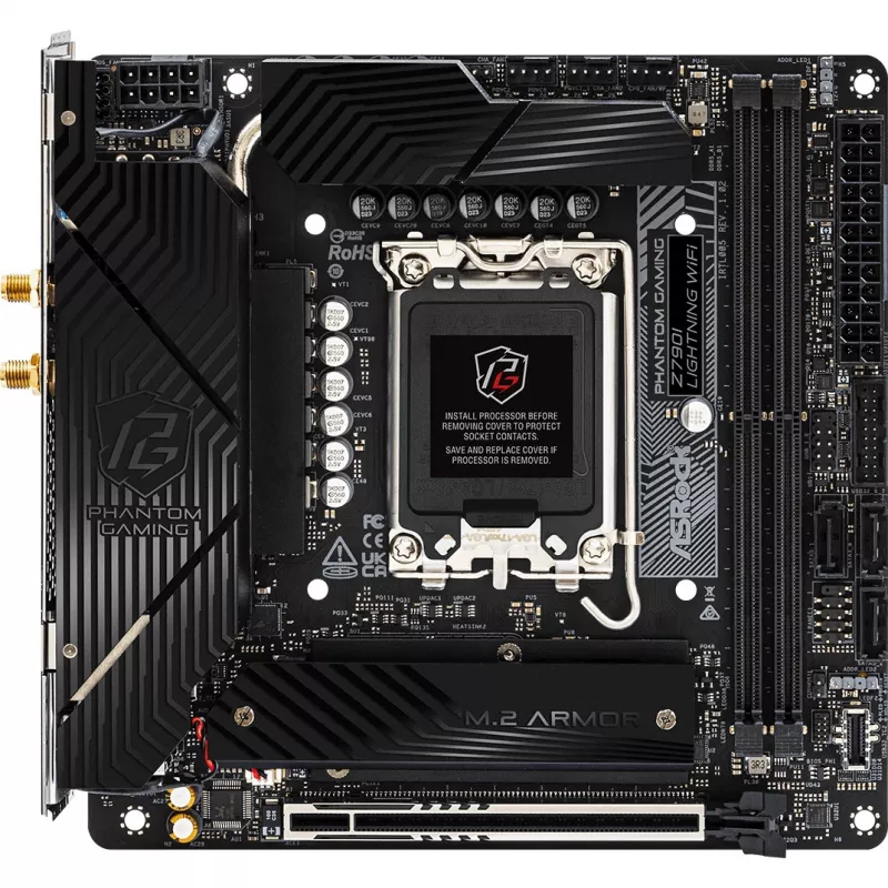 Motherboard ASRock Z790I LIGHTNING WIFI — Intel Z790, LGA 1700, Mini-ITX, DDR5 up to 8600 MHz, 2x DIMM, Wi‑Fi 6E, 2.5Gb LAN, 2x M.2