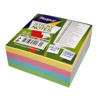 Sticky Notes Forpus, 75x75mm, Mix of 4 pastel colours, cube (1x320)