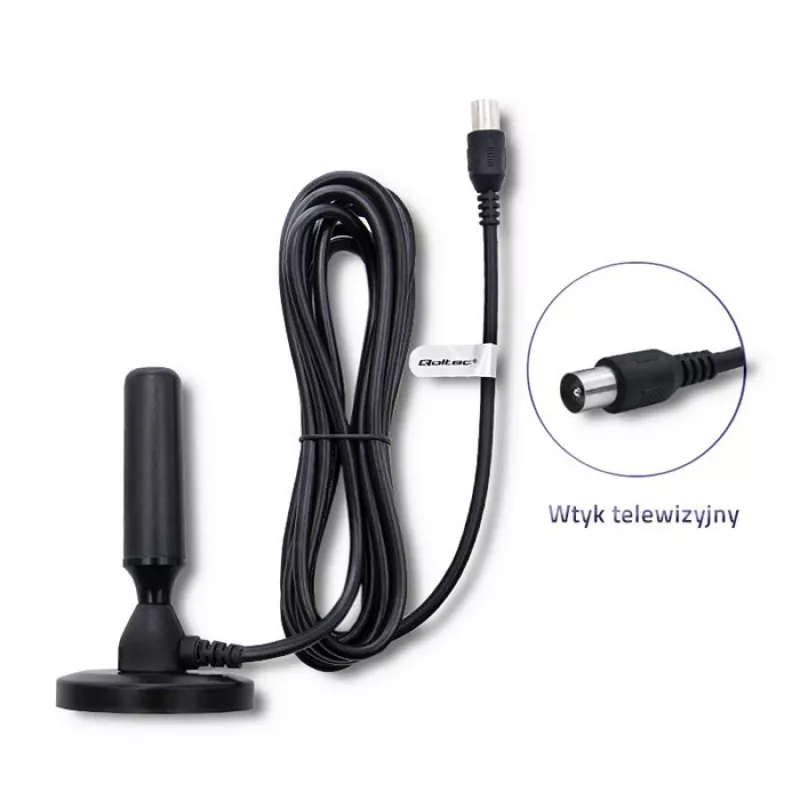 Indoor TV antenna QOLTEC 57016 DVB-T2 — compact design for digital terrestrial reception