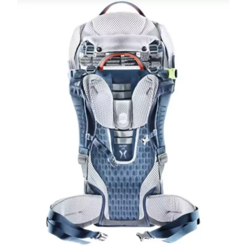 Baby carrier backpack DEUTER Kid Comfort Active — blue, polyamide, up to 22 kg, sunshade, footrest, VariQuick, Lite Air