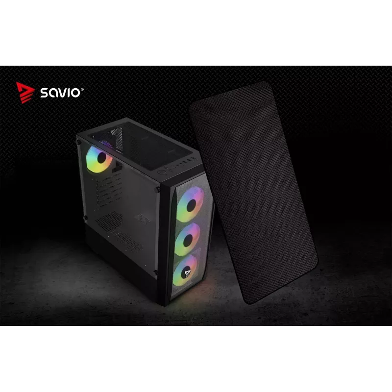 PC case SAVIO Noctis Flow RGB — Cube, ATX/Mini-ITX, 3x 120 mm front fans, tempered glass side, max GPU 35 cm
