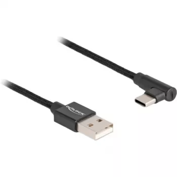 USB 2.0 Cable, USB-A Plug > USB-C Plug (black, 1 Meter, Sleeved, 90° Angled)