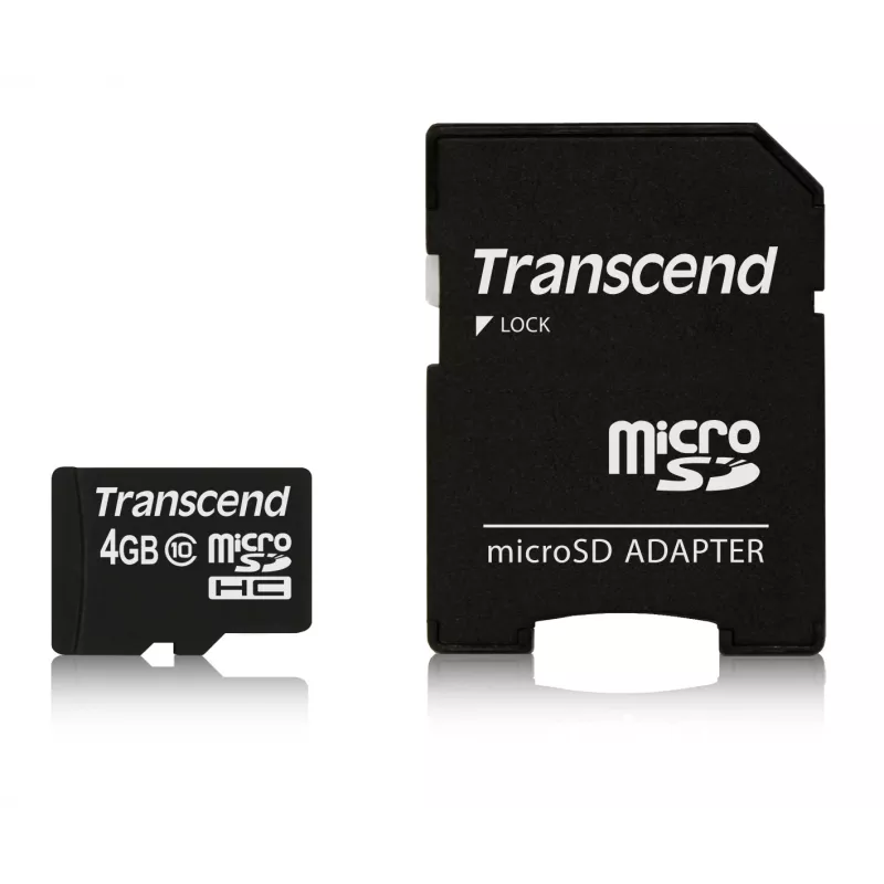 Flash Memory Transcend 4GB MicroSDHC Class 10 with Adapter